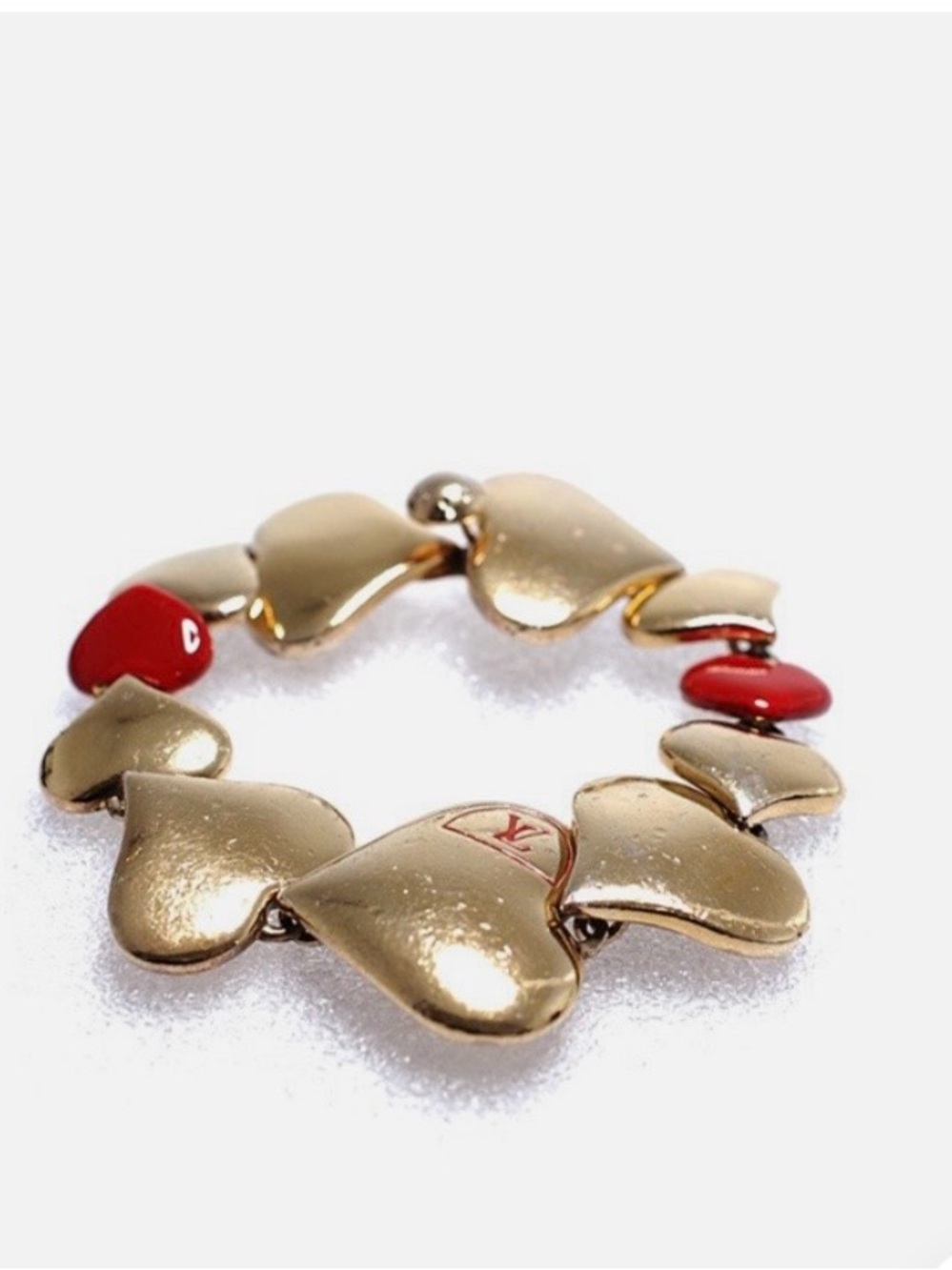 Enamel Louis Vuitton Heart Link Bracelet, 6.75" Bracelet Dust Bag and Box COA